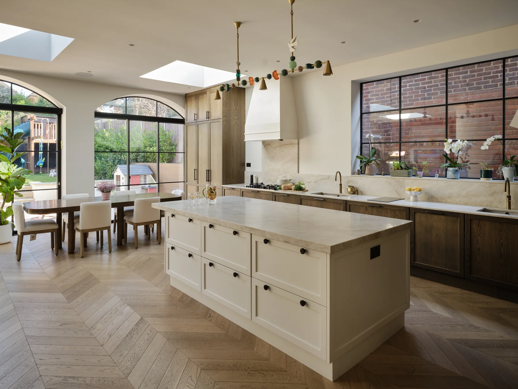 The Kosher Kitchen — The island viewed towards the garden-facing dining area.