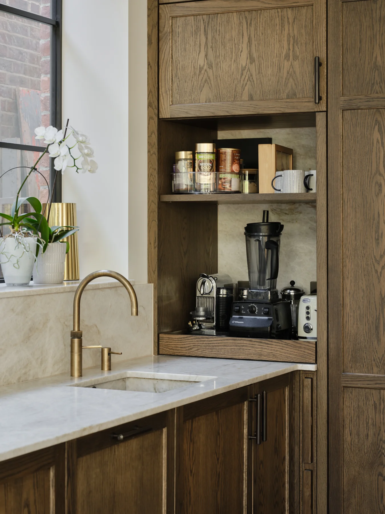 The Kosher Kitchen — A recessed breakfast station beside the sink.